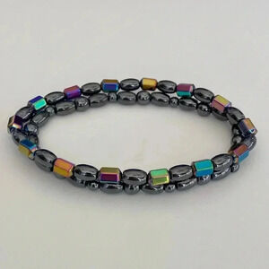 2 Hematite Magnetic Beaded Stretch Anklets NEW